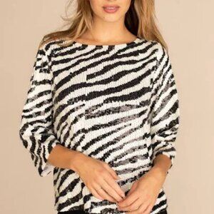 Trina Turk Manellie Sequin Stripe Print Top | Size XS